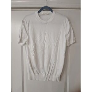 Suitsupply White Pure Cotton Short Sleeve Knit Crew Neck Sweater Shirt Large